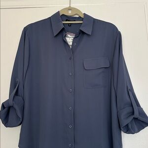 Pleione Dusty Blue Button-Down Blouse
